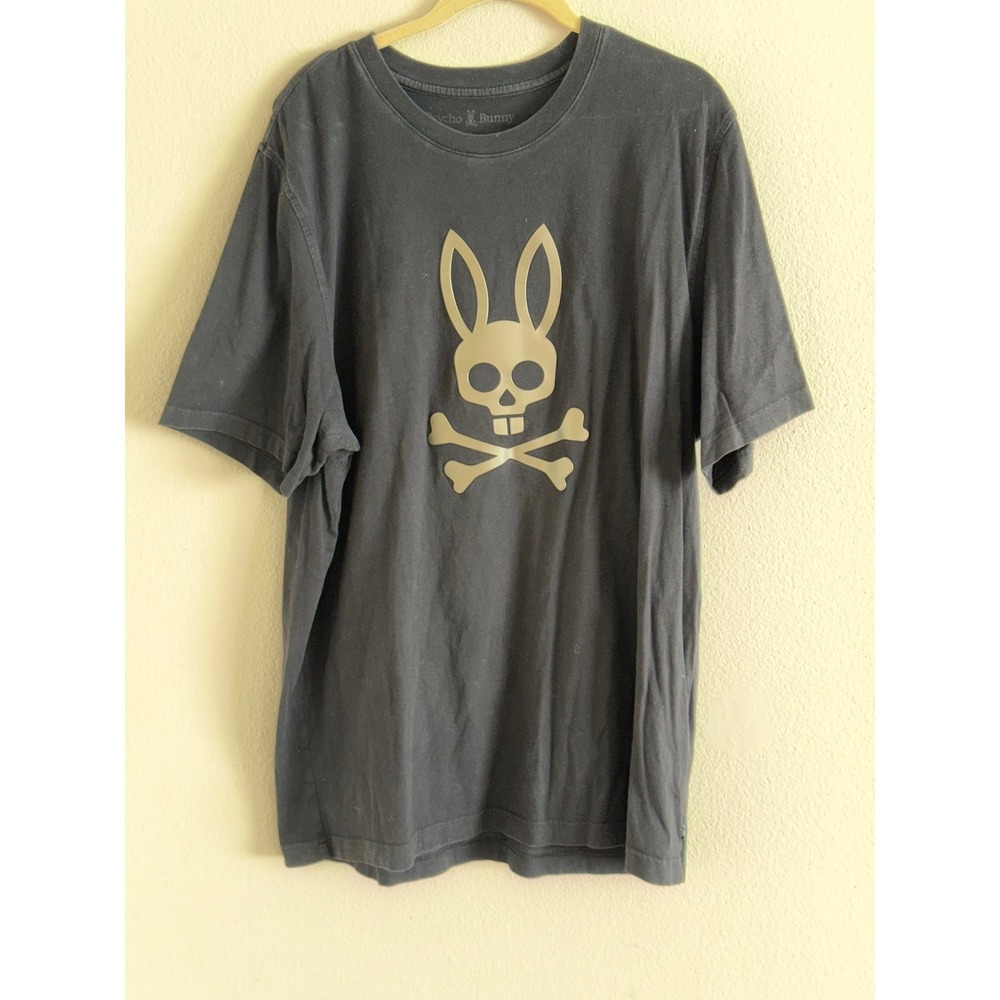Psycho Bunny Mens Graphic Tee Black Gold Skull Crossbones Logo B6U201A2PC 6 Larg